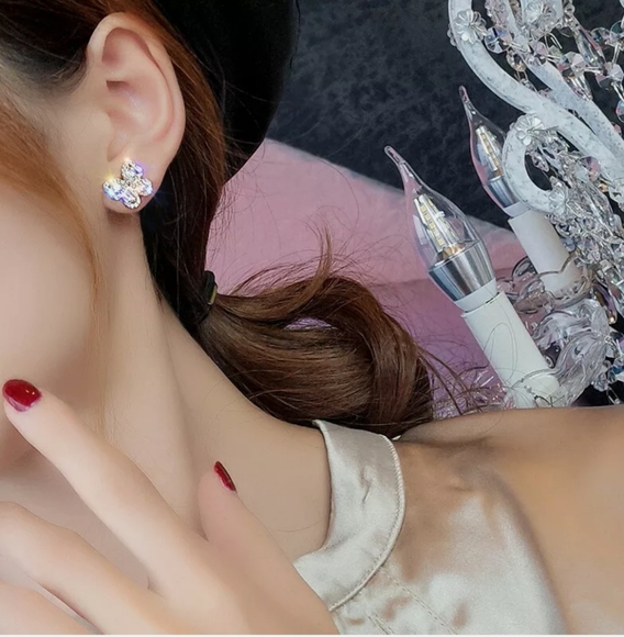 Butterfly Stud Simulated Goldtone Sapphires Earrings - Picture 6 of 7